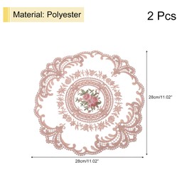 uxcell 2Pcs Retro Lace Placemats, French Crochet Doilies Round Embroidered Hollow Cup Vase Table Mat for Dining Table Kitchen Party 11.02x11.02inch, Pink