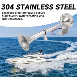 Horns 12V for Boat, Marine Boat Trumpet Horn Polished Stainless Steel Marine Horn, Low and High Tone Adjustable Trumpet Support