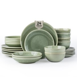 Dinnerware Sets for 6, 24 Pieces Ceramic Plates and Bowls Set