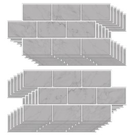 WALPLUS 12 Sheets Tile Stickers Glossy Removable Stick on Wall Backsplash Tile Transfer Waterproof Oil Proof DIY for Bathroom Cabinet Kitchen Home Decor Grey Marble Stone 15.4 x 30.5 cm