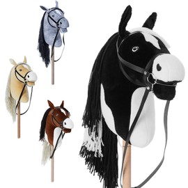 Hoofly® Hobby Horse Black (Check) – Large Horse for Children A3 with Screw Rod / Hobby Horse Set with Bridle / Hobby Horsing Horse in 4 Designs / Stick Horse with Accessories