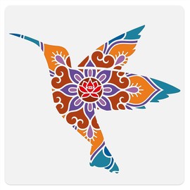 Hummingbird Mandala Wall Stencil Template 30 x 30cm Reusable Plastic Hummingbird Floral Stencil for Painting on Wood Wall Floor Fabric Glass Furniture, Bird DIY Home Decor Or Craft Stencil