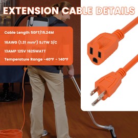 BANLIN 50FT 101678 Extension Cord Compatible with ProTeam Backpack Vacuums, Heavy-Duty 16AWG SJTW Orange Power Cord, Extension Cord