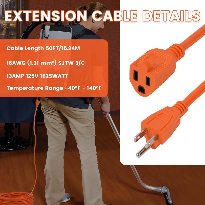 BANLIN 50FT 101678 Extension Cord Compatible with ProTeam Backpack Vacuums,