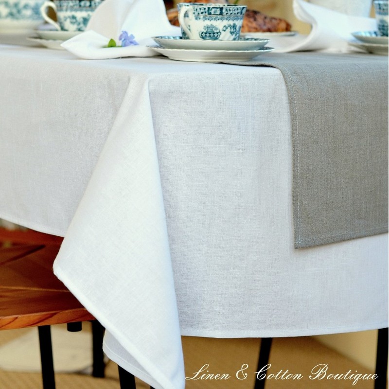Linen & Cotton Pure White Tablecloth Amelia, 50% Linen, 50%