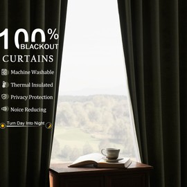 Short Blackout Curtains 52" W x 36" L, Olive Green 2 Panels Set