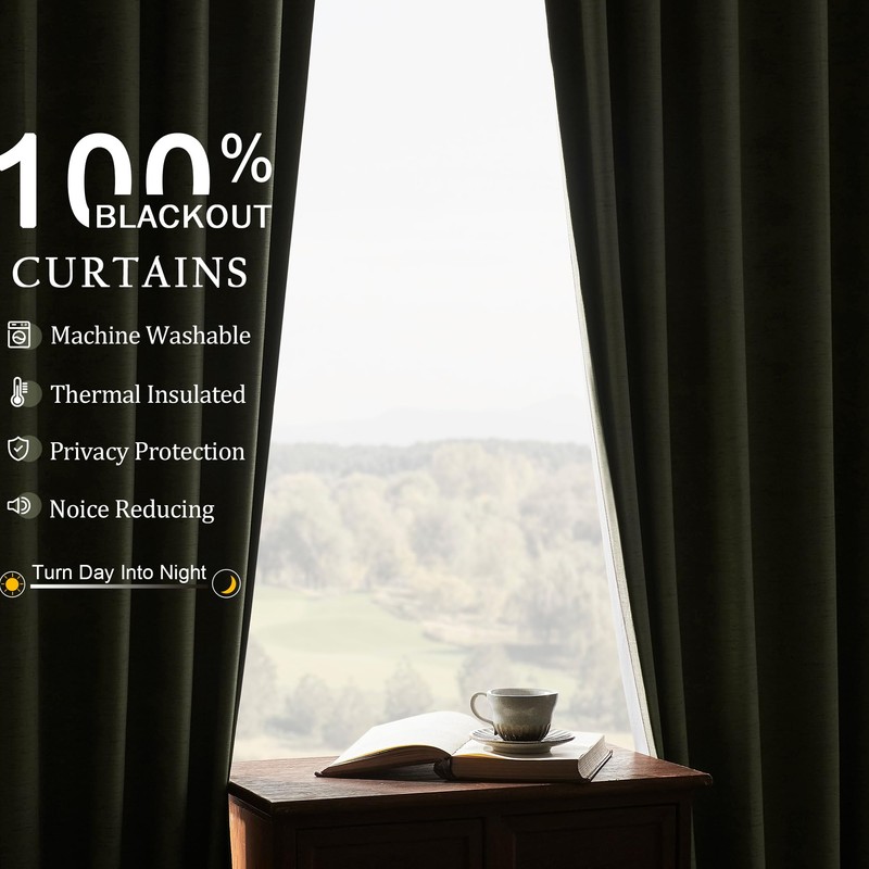 Short Blackout Curtains 52" W x 36" L, Olive Green