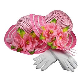 Butterfly Twinkles Girls Tea Party Hats Dress Up Play Set for 2 with Sun Hats and White Gloves Light Pink