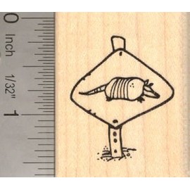 Armadillo Crossing Sign Rubber Stamp