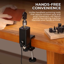 Flyrivergo Leather Edge Burnishing Machine, Leather Edge Burnisher Tools, with 10pcs Leather Burnisher Bits, Adjustable Speed Polishing Grinding Kit, Comes with Storage Shelf