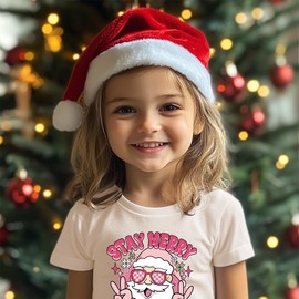 Christmas Shirts Toddler Girl Merry and Bright T-Shirt Retro Christmas Graphic Tees Holiday Tops 2-3 Years