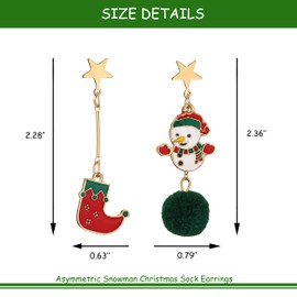 UILZ Christmas Earrings for Women Red Christmas Asymmetrical Socks Stud Dangle Earrings Fashion Snowman Xmas Holiday Jewelry Christmas Gifts for Women