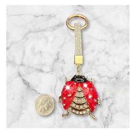 BE WHAT YOU BELIEVE Crystal Rhinestone Lucky Ladybug Keychain, Keyring, Bag Charm Accessory (BLACK RED)