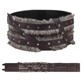 NBEADS Medieval Viking Wide Belt, Leather Belt Waist Armor Artificial Fur Armor Knight Belt Vintage Men Corset Belt for LARP Warrior Costume Cosplay, Coconut Brown