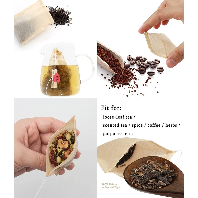 Pack of 100 disposable tea bags for loose tea, biodegradable