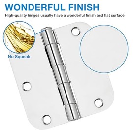 18 Pack Interior Door Hinges Polished Chrome 3.5 inch X 3-1/2" 5/8 Radius,3 ½"Bright Sliver Round Standard Hinge for Doors DIY Assembly Bifold Table Hardware Kit Home Accessories House Eseentials