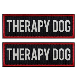 FITZNORA 2 Pcs Reflective Therapy Dog Patch Set with Hook and Loop Fastener, Embroidered Border with Printed Letters Patch for Dog Vest Harness Collar (6 x 2 inches)