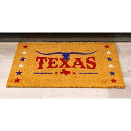 Ebros Gift Colorful Rustic Western Coir Coconut Fiber Floor Mat Doormat 29" by 17" Indoor Outdoor Home Decorative Mats Country Cabin Lodge Farmhouse (Texas Lone Stars with Longhorn)