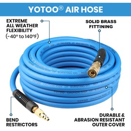 YOTOO Hybrid Air Hose 3/8-Inch by 100-Feet 300 PSI Heavy Duty, Lightweight, Kink Resistant, All-Weather Flexibility with 1/4-Inch Industrial Quick Coupler Fittings, Bend Restrictors, Blue