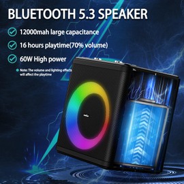 comiso Portable Bluetooth Speaker, 60W Party Speaker with Loud Subwoofer Heavy Bass,16H Playtime, Karaoke Speaker with LED Light, Wireless Speaker Support MIC/USB/AUX/TWS for Indoor/Outdoor/Camping