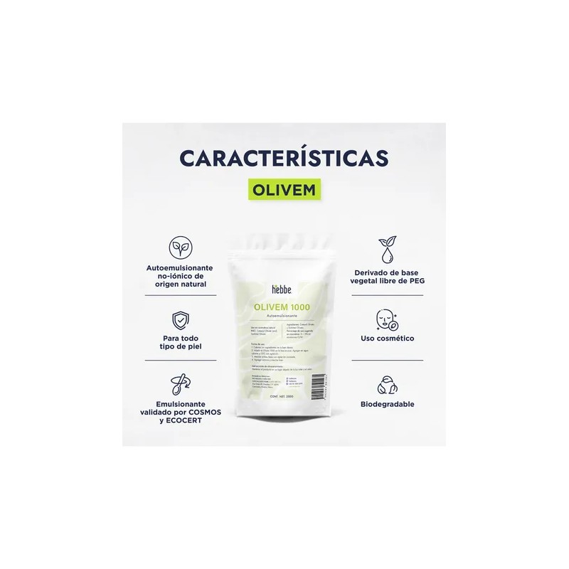 Hebbe Cosmetics Olivem 1000 Emulsionante Cosmtico 250g Libre de Parabenos