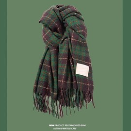 Green Scarf for Women, Autumn Winter Warm Premium Plaid Christmas Neck lf1074 Free Size/Charcoal Black + 50*200 CM 2ea