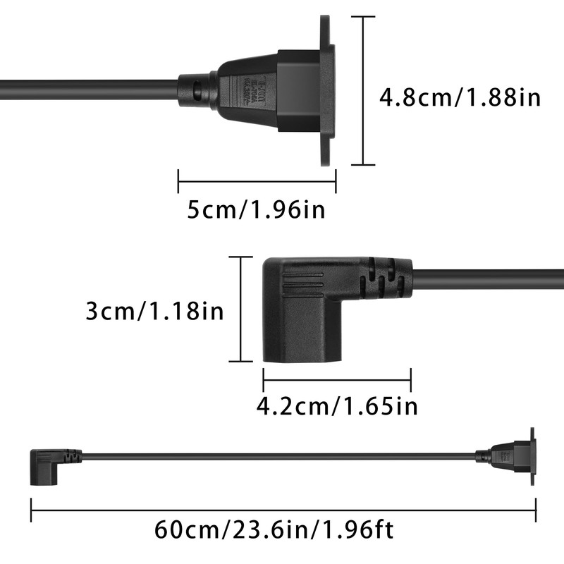 JSADZKJ 90 Degree C13 to C14 Panel Mount Power Cable