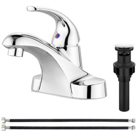 Aolemi Bathroom Faucets Arc 4 Inch Centerset Bathroom Sink Faucet Single Handle Vanity Faucet with Supply Lines,with Pop Up Drain Assembly,Polish Chrome
