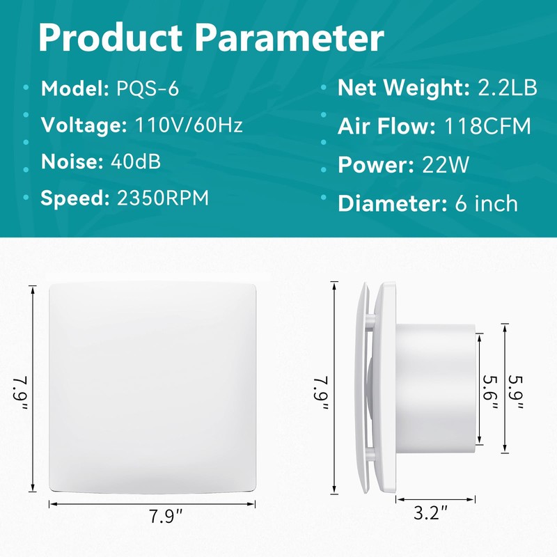 Exhaust Fan 6 Inch With Power Cord Ventilation Fan With