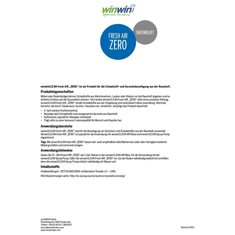 winwinClean Fresh Air Air Purification Concentrate 'Zero' 500 ml I