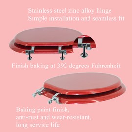 BLOFDE Round Toilet Seat Wood Toilet Seat Prevent Shifting with Zinc Alloy Hinges American Standard Size Toilet Seat Easy to Install also Easy to Clean (Round,Sparkling Christmas Red)