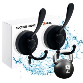 Daily Treasures 2Pcs Suction Cup Hooks for Shower with Three Hook,Stainless Steel Matte Black Bathroom Hooks Suction,11 Lb Modern Wash Cloth Holders for Shower Wall Mounted Suction Cup Hooks