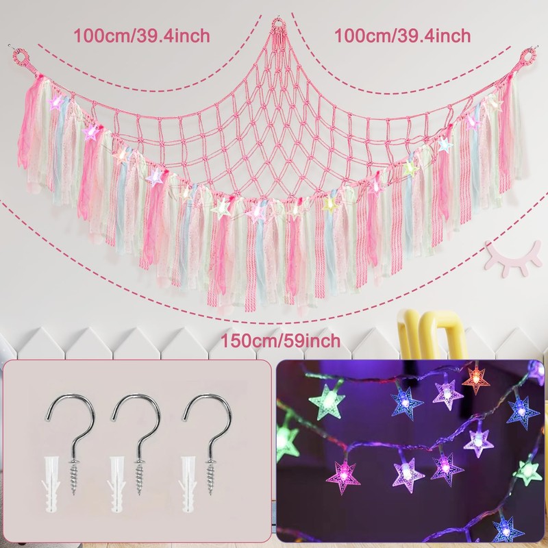 Teddy Hammock with LED Light, Boho Decor Plush Toy Storage