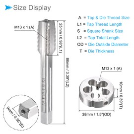 CoCud Thread Cutting and Die Set M13 x 1 Thread Metric High Speed Steel Machine Screws Taps and Round Dies Tool - (for Thread Cutting Repair) 1 Set