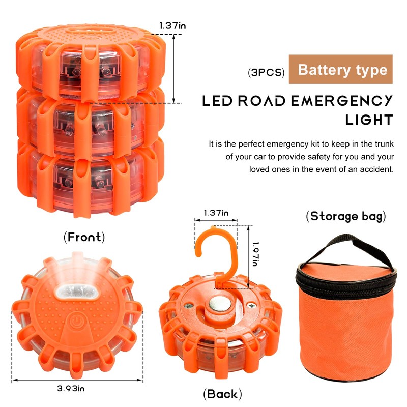 SHMZK 3 PCS LED Road Flares, Flashing Warning Light Emergency