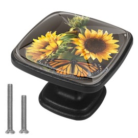 Anna Cowper Square Cabinet Knobs Sunflower and Butterfly Kitchen Pulls Cabinet Hardware Cupboard Drawer Knobs,Pack of 4