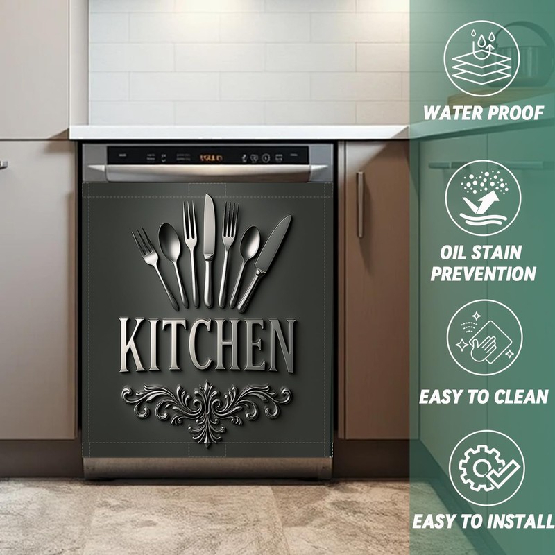 Black Kitchen Dishwasher Magnet Cover, 23x26 in Farmhouse Dishwasher Magnetic
