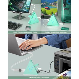 JoyReken USB C Hub, USB C to 4-Port USB 3.0 Type-C Splitter Adapter for MacBook Pro/Air, iMac, Mac mini, Laptop, Surface Pro, XPS, Flash Drive, Keyboard, Mouse, External HDD (2ft, Green)