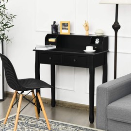 Giantex Writing Desk with 4 Drawers, Removable Floating Organizer 2-Tier Mission Home Computer Vanity Desk for Apartment Small Space (Black)