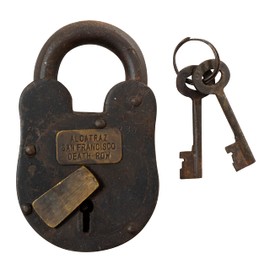Artisan Owl Heavy Duty Cast Iron Alcatraz San Francisco Death Row Padlock with 2 Working Keys - Antique Rustic Finish for Collectors