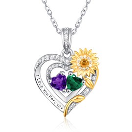 Anniversary Birthday Jewellery Gifts for Wife Pendant Necklaces Romantic Gift Sunflower Amethyst Emerald Necklace February May Birthstone Necklace