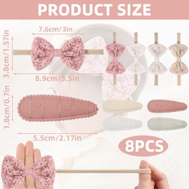 8 Pcs Headband For Babies, Baby headband, Baby Girl Bow Headbands and Clips Set, Knot Newborn Headband, Newborn baby headbands, for Baby Girls Newborns Infants Toddlers Kids