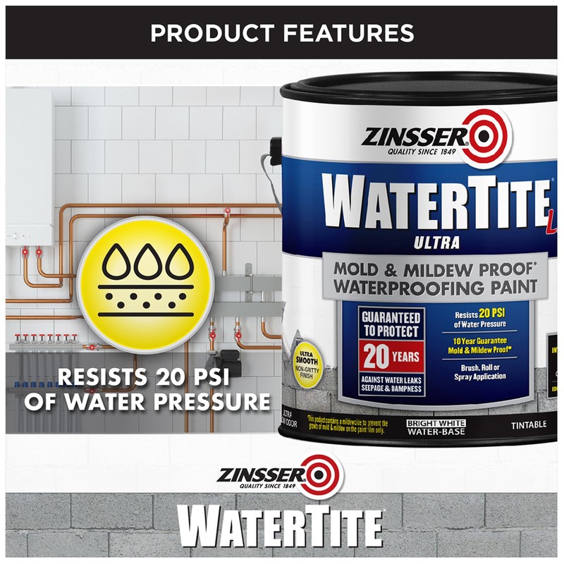 Zinsser 270267 WaterTite LX Ultra Waterproofing Paint, Gallon, White