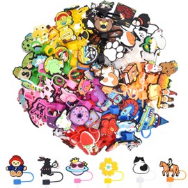 100PCS Random Different 10MM Colorful Straw Covers Cap Dust Proof Straw Tips Cover Reusable Drinking Straw Toppers Bulk PVC Straw Cover for 0.4in Tumbler Cup Straw Guard Accessories Party Favor Gifts