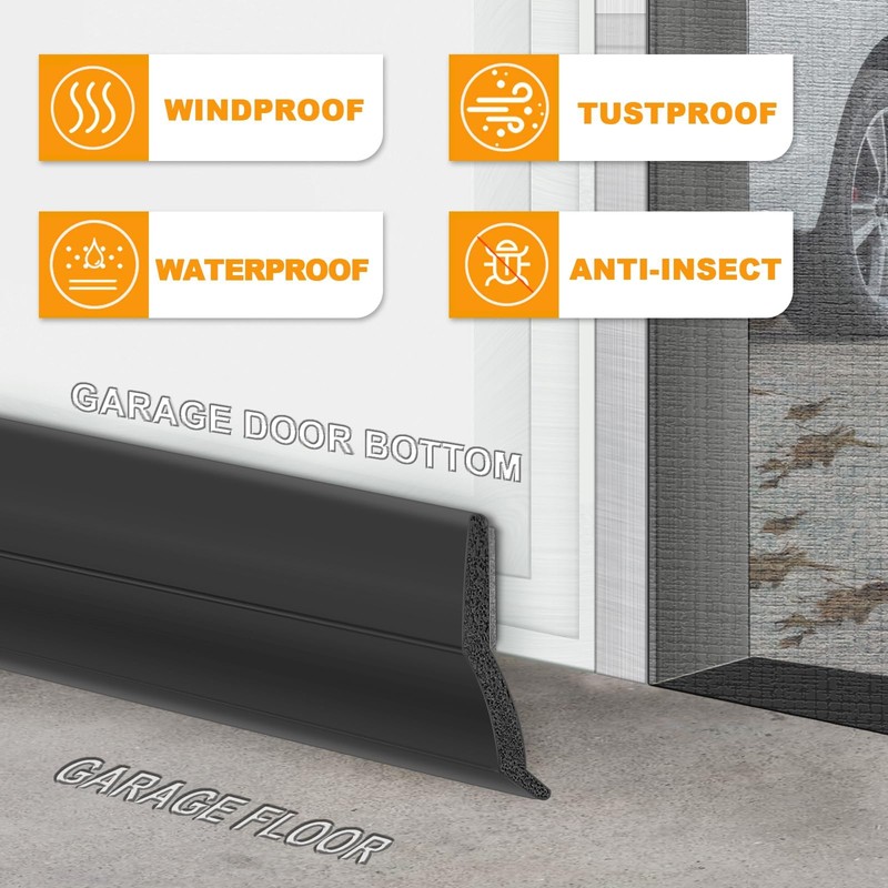Universal Garage Door Threshold Seals Bottom Rubber Replacement, weatherproofing Garage