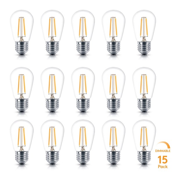 Brightech Ambience PRO Replacement LED Light Bulbs, 2 Watt Vintage LED Edison Bulbs, 2700K Soft White Dimmable Outdoor String Lights Bulbs, E26 Base - 15 Pack