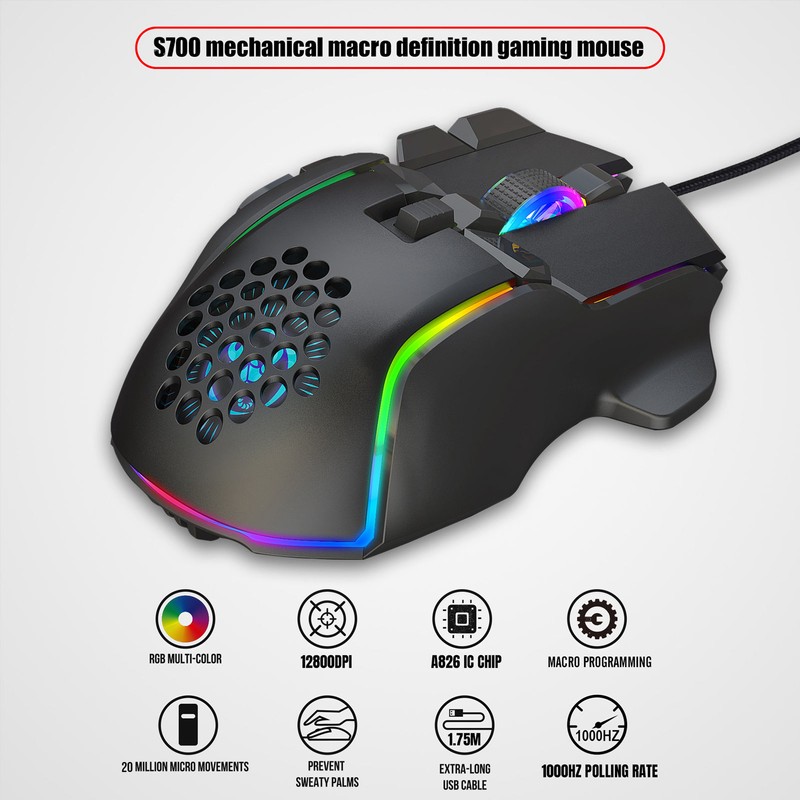RGB Gaming Mouse 12800 DPI Gaming Mouse Optical Wired with