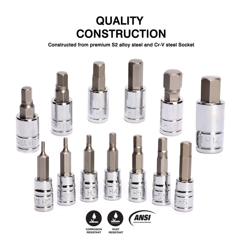 CASOMAN Hex Bit Socket Set, 13PCS Set, Metric, 2mm-14mm Hex