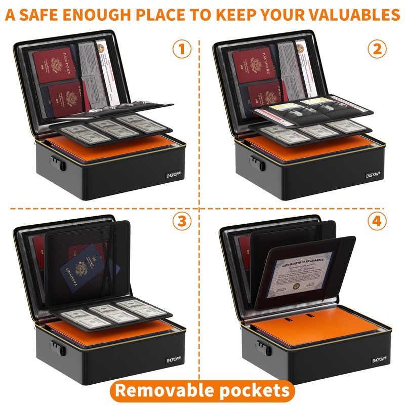 ENGPOW Fireproof Document Box with Lock, Fireproof Water Resistant Heat