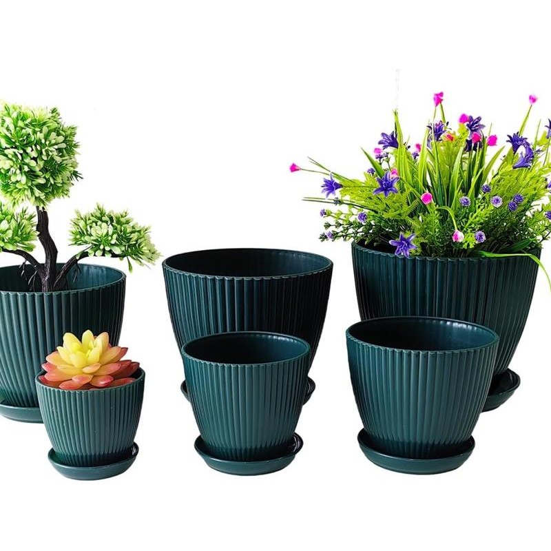 Plant Planters with Drainage Holes and Trays Pack of 6